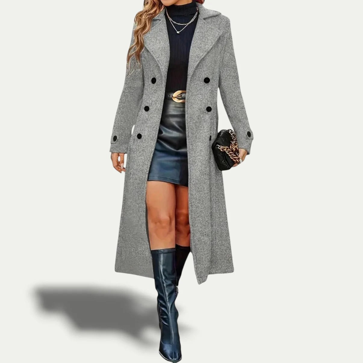 New Women Double Breasted Simple Design Woolen Coat