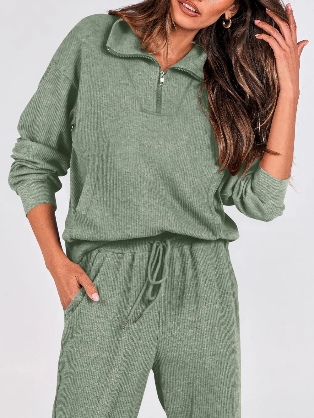 Women's Long Sleeve Half Zip Sweatshirt Sweatpants Lounge Set Sweatsuits with Pockets