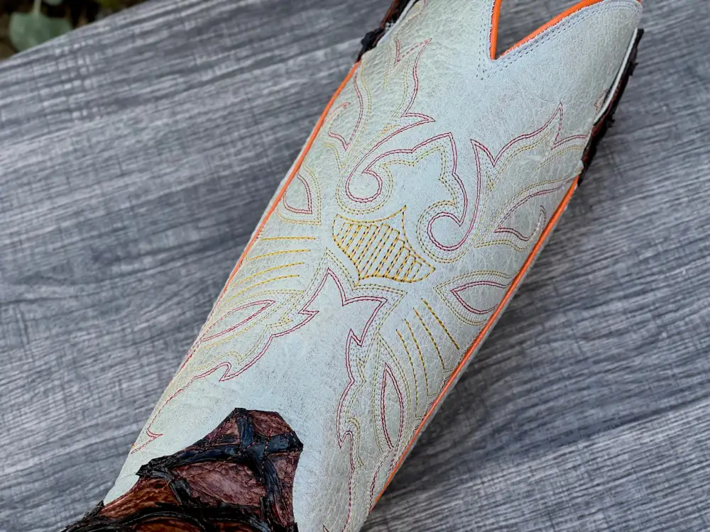 Men’s Cognac Pirarucu Leather Boots With White Shaft