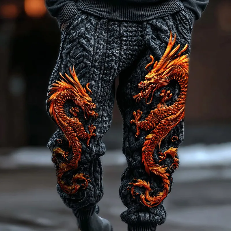 Men's Viking Tribal Dragon Celtic Pattern Art Knit Pants