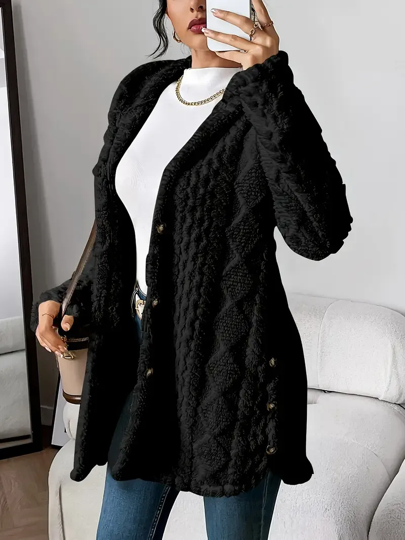Winter Warm Fashion Jacquard Plush Hooded Cardigan Coat