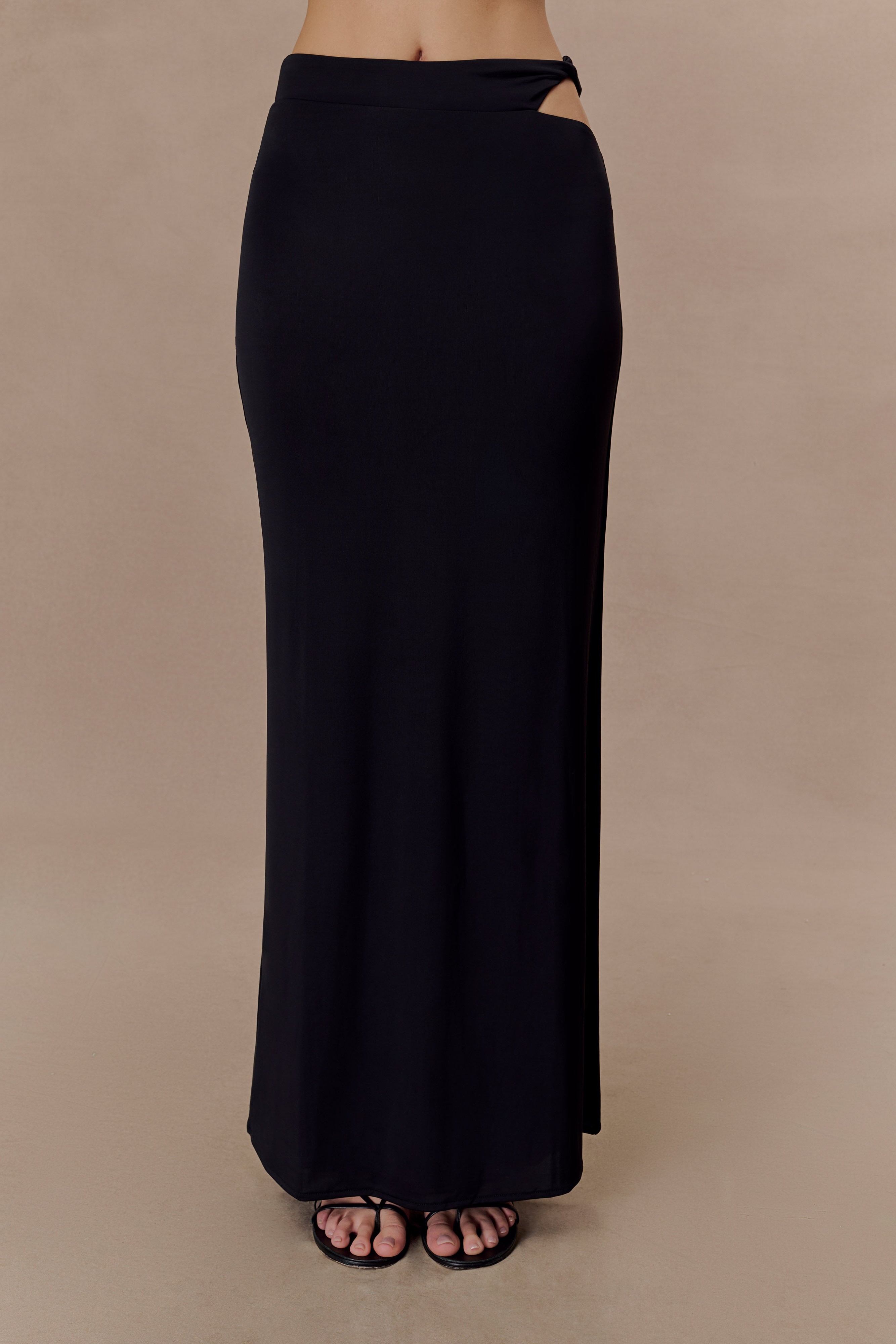 Black Slinky Twist Midi Skirt