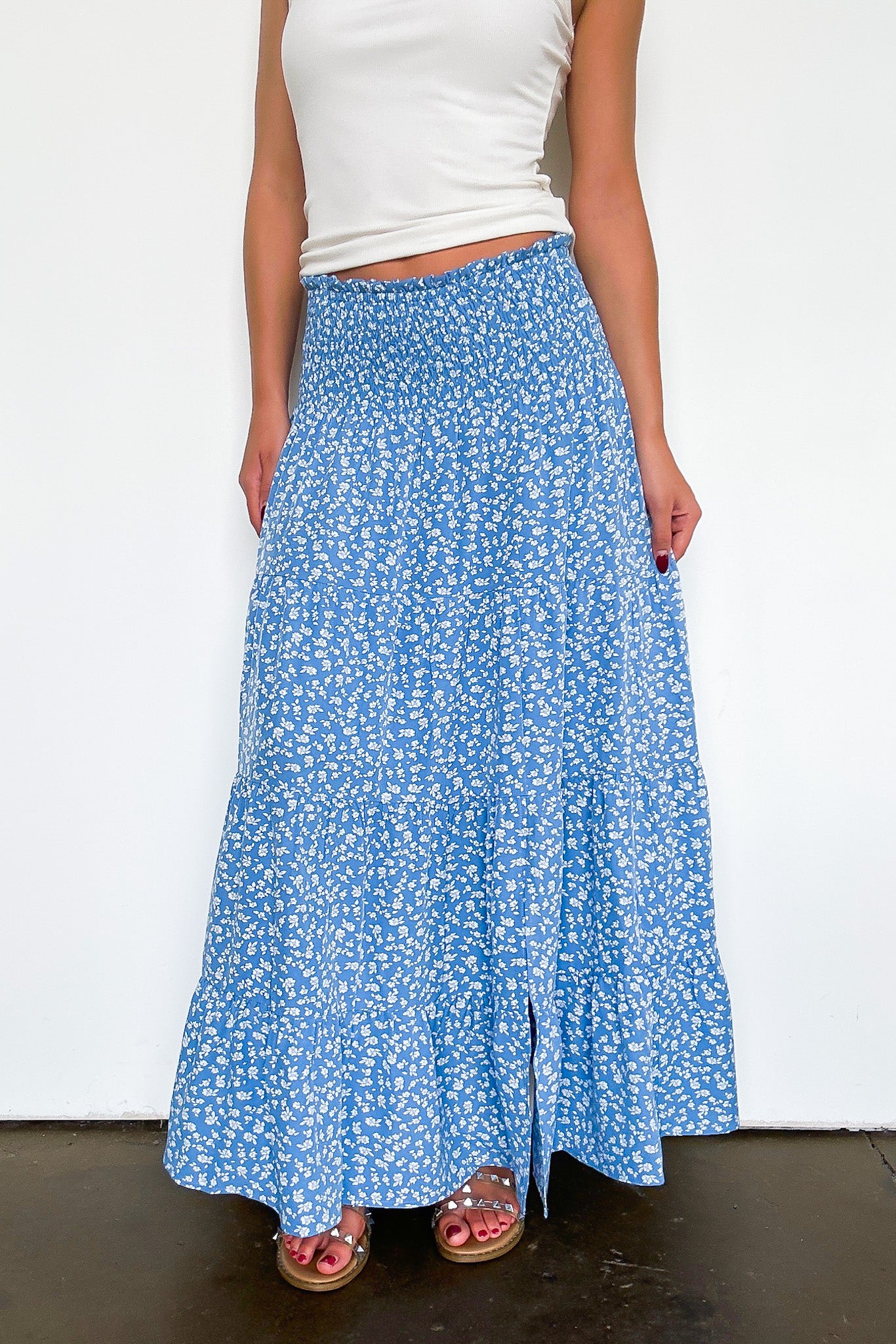Floral Smocked Midi Skirt