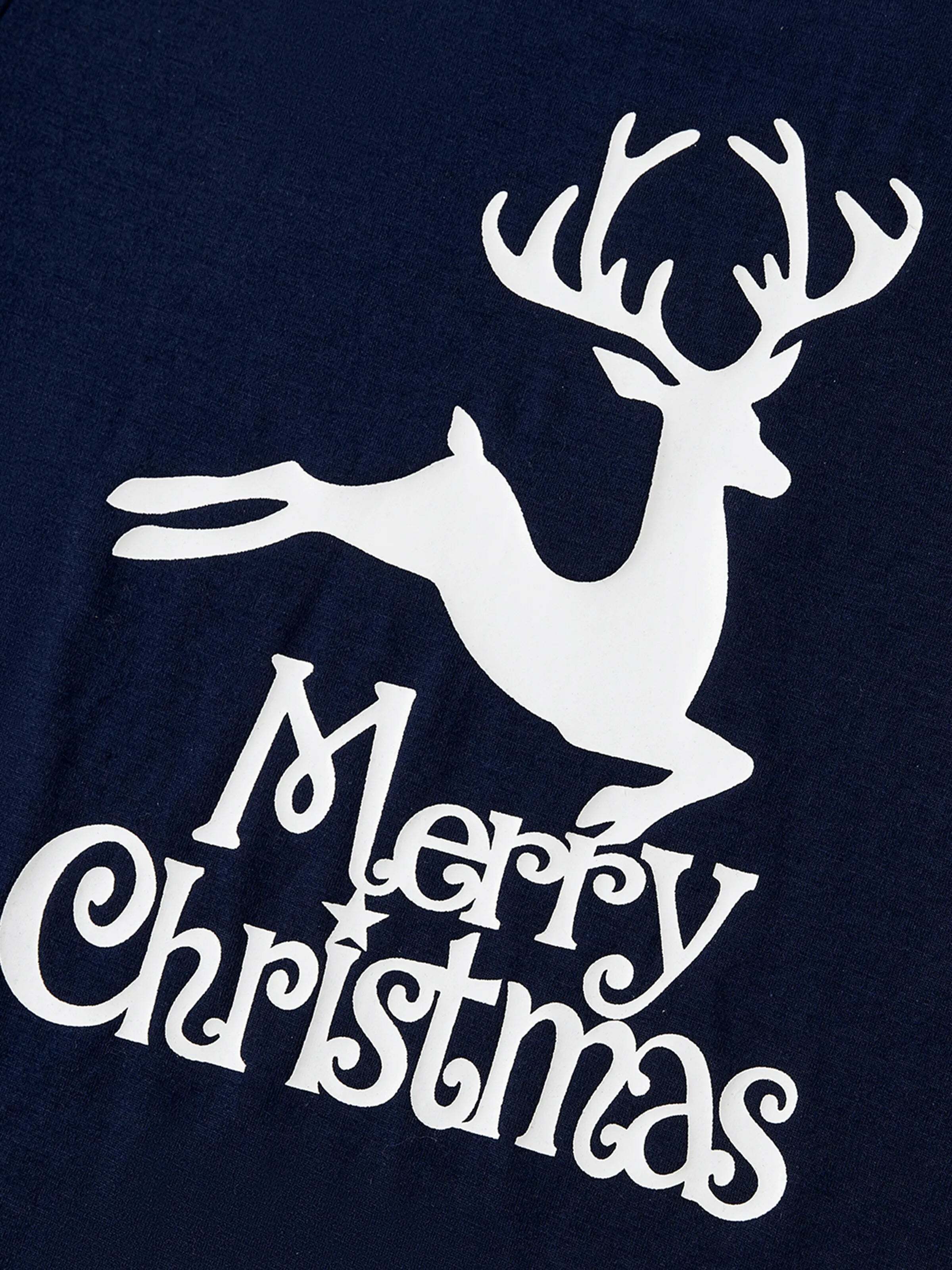 Christmas Reindeer Print Glow in the Dark Family Matching Pajamas Sets with Christmas Socks Deep Blue