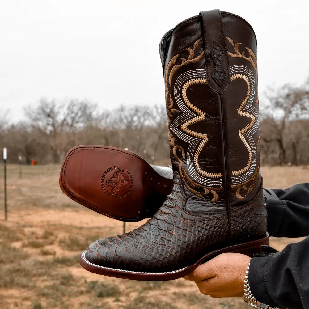 Matte Brown Python Leather Boots - Square Toe