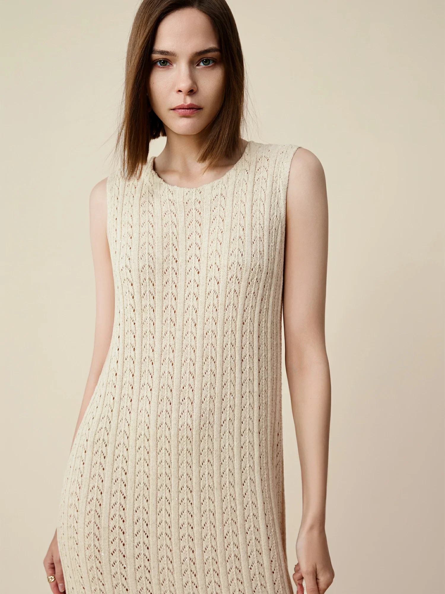 Lyocell Round Neck Sleeveless Sequined Dress