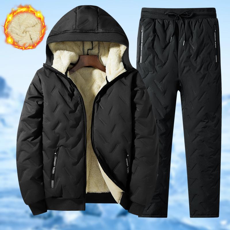 Men's Autumn Winter Fleece Cotton Jacket Hooded Coat With Hoodie Men Straight Pants