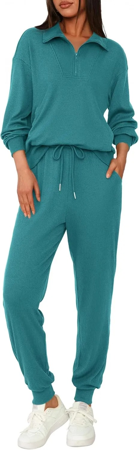 Women's Long Sleeve Half Zip Sweatshirt Sweatpants Lounge Set Sweatsuits with Pockets