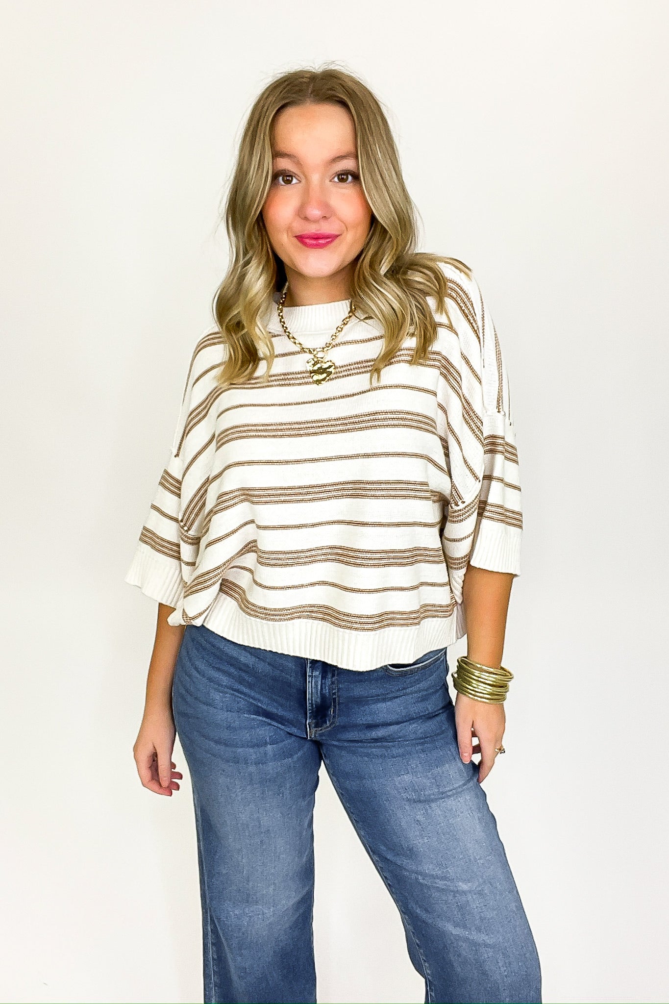 Luxe Line Striped 3/4 Knit Top