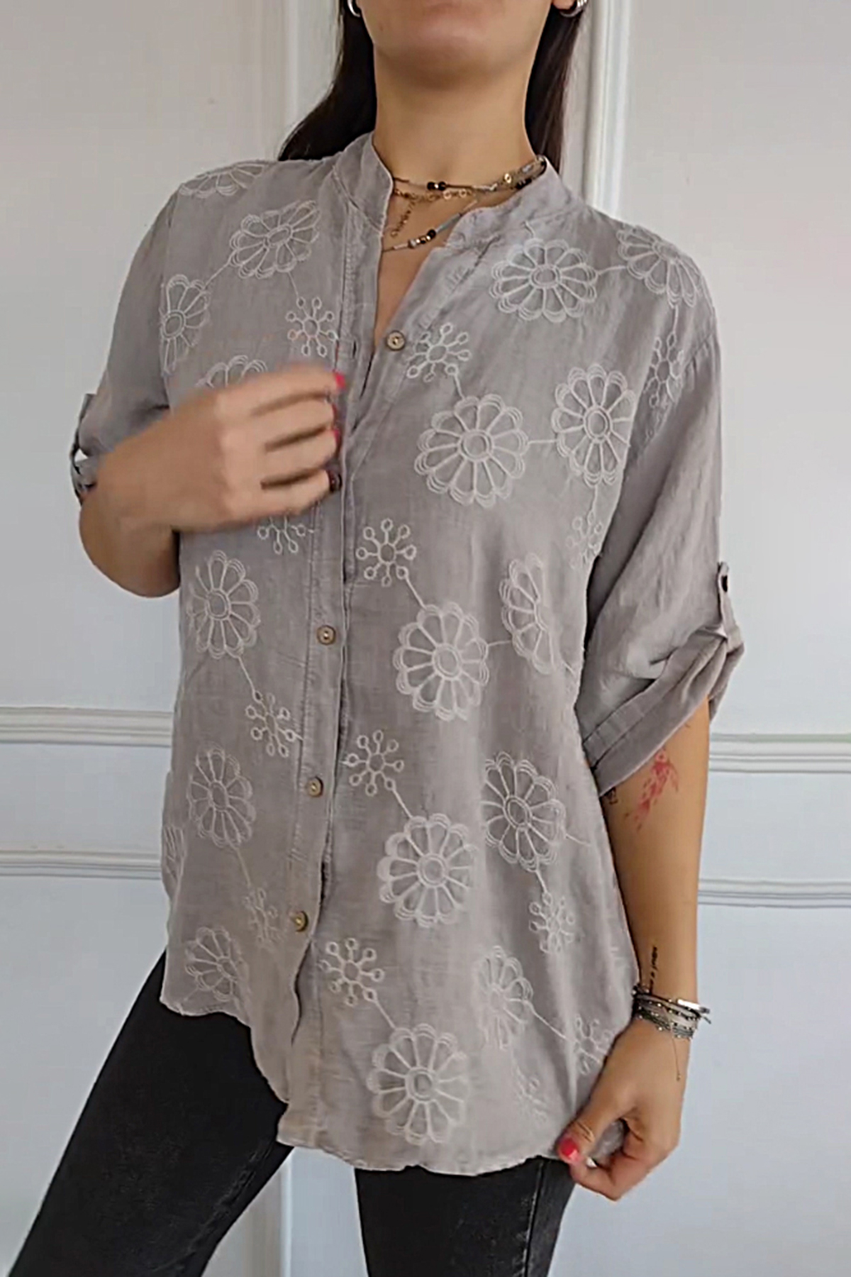V-neck Cotton And Linen Casual Top