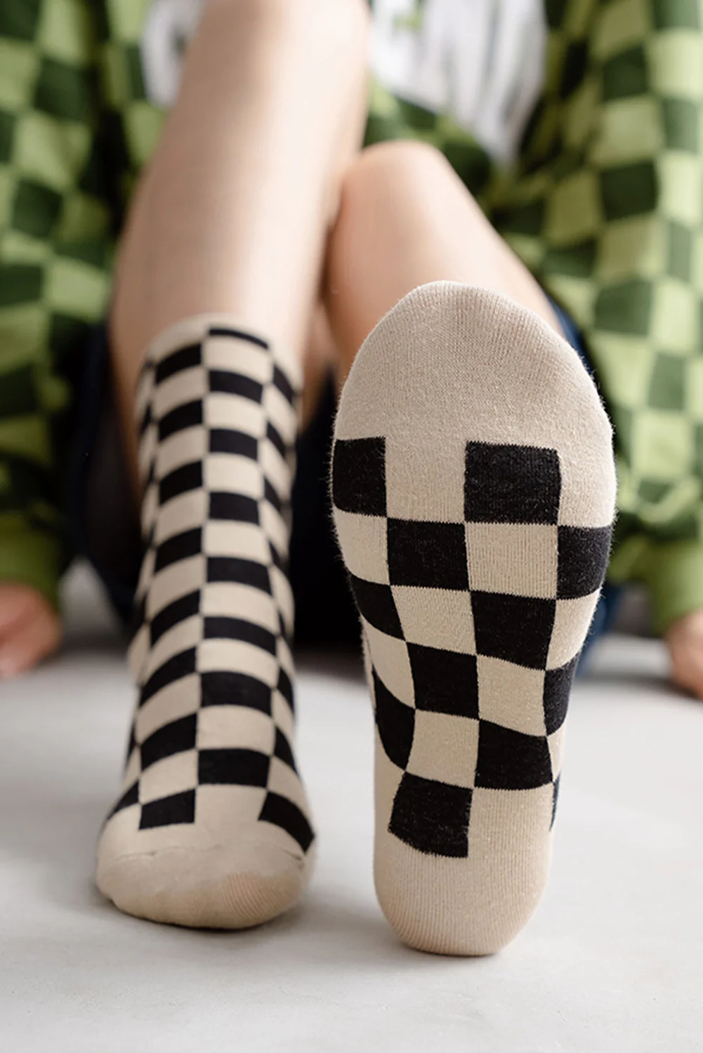 Chestnut Checkerboard Printed Cotton Socks