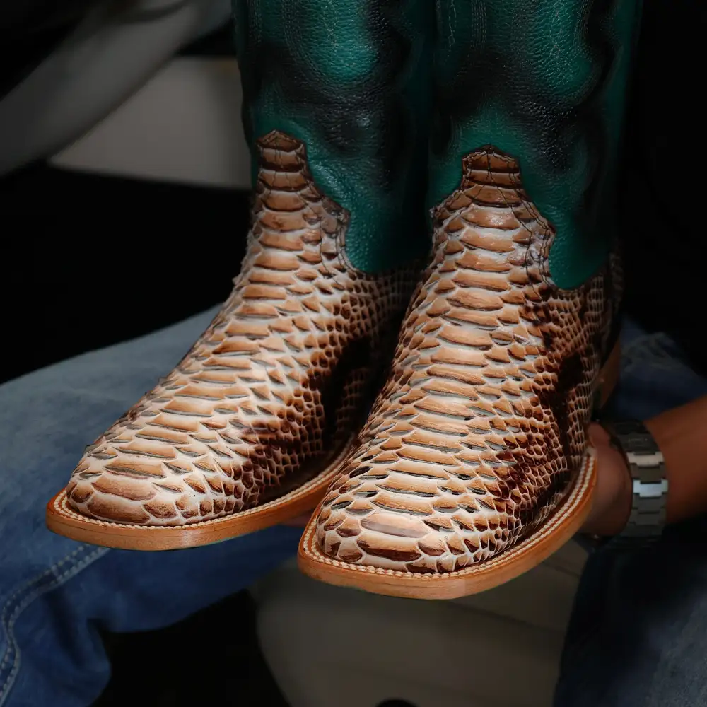 Desert Python Leather Boots — Square Toe