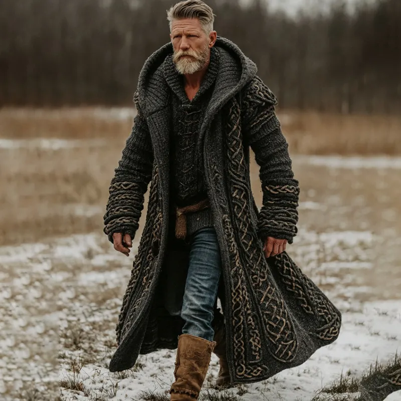 Men's Viking Celtic Knot Cozy Jacquard Cardigan Sweater