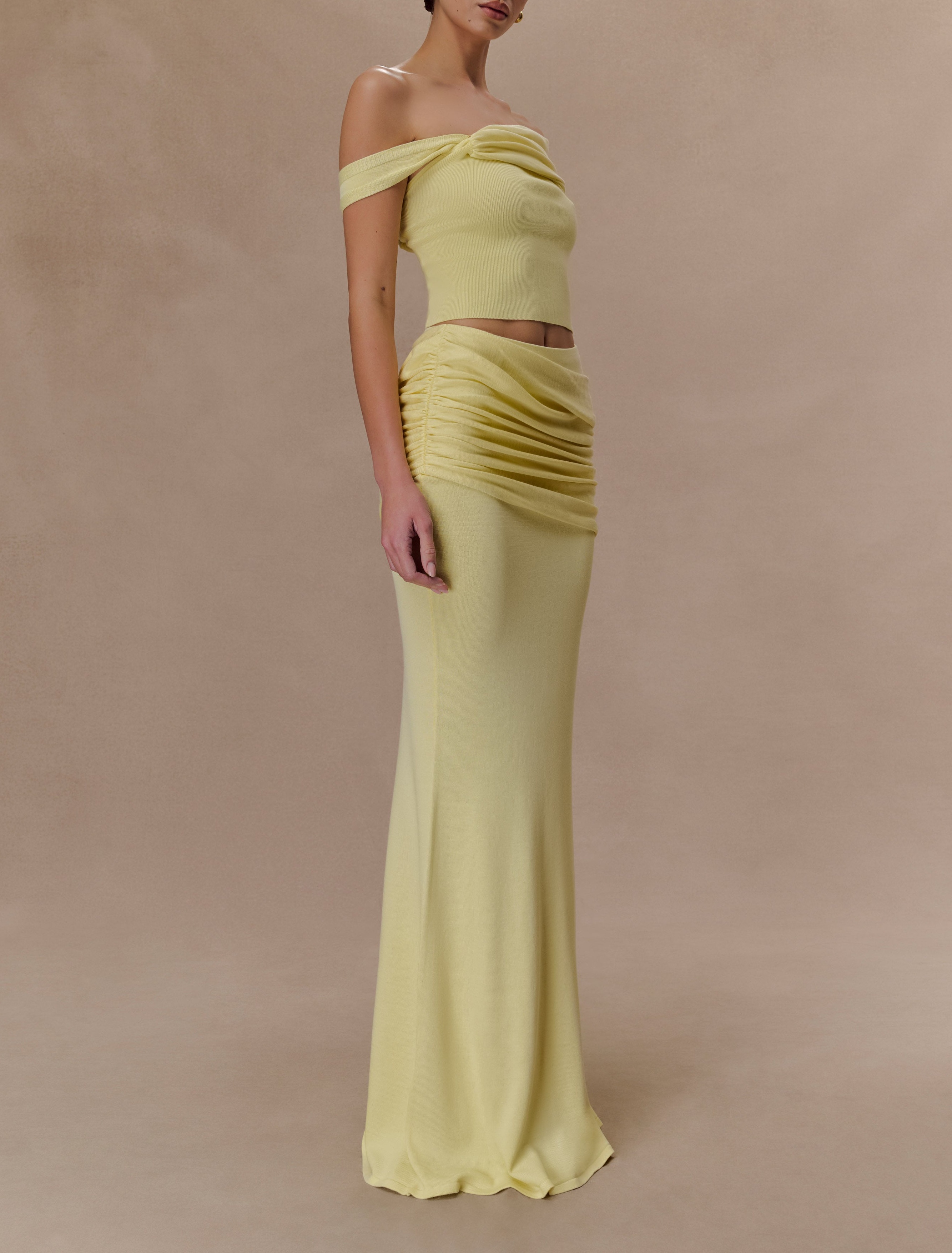 Lemon Gathered Knit Maxi Skirt