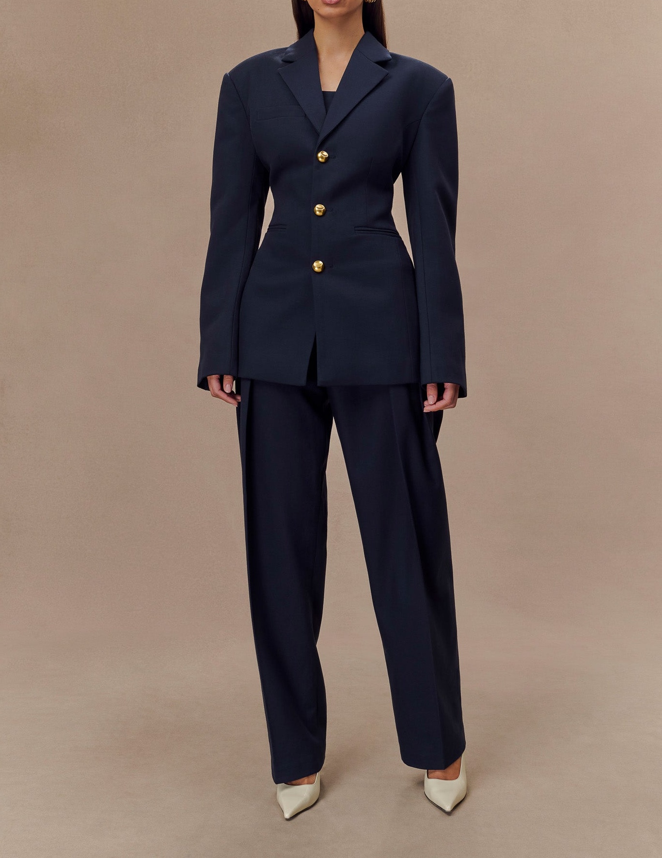 Navy Pleated High Waisted Pants