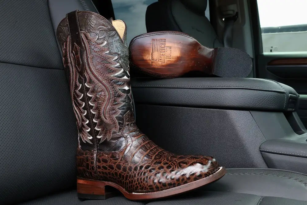 Men’s Chocolate Brown Caimán Neck Leather Boots With Brown Shaft