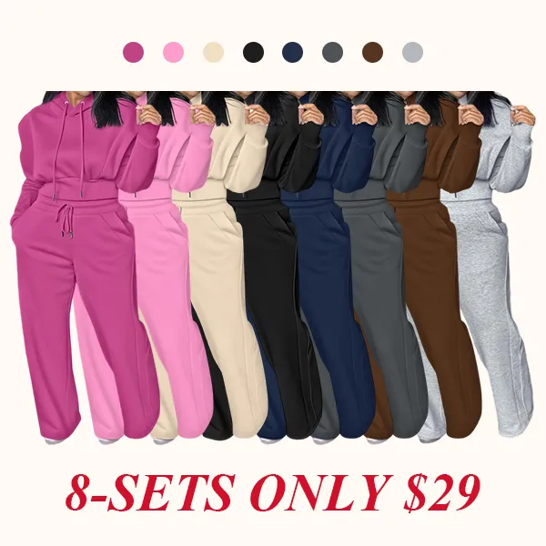 Hooded Long Sleeve Sweatshirt and Casual Wide Leg Sweatpants Set