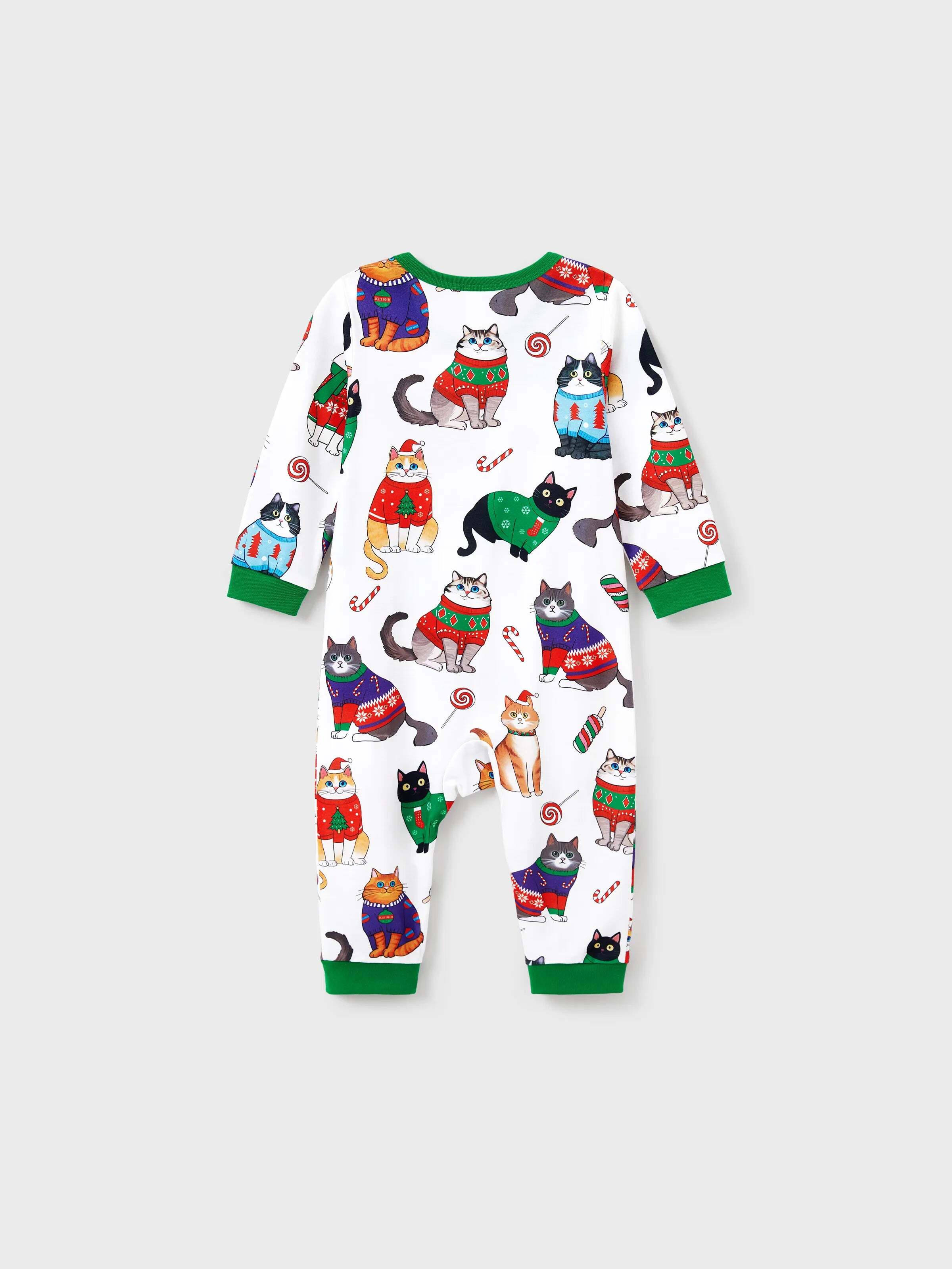 Christmas Matching Family Pajamas Set Christmas Cat Print PJS with Christmas Socks Multi-color