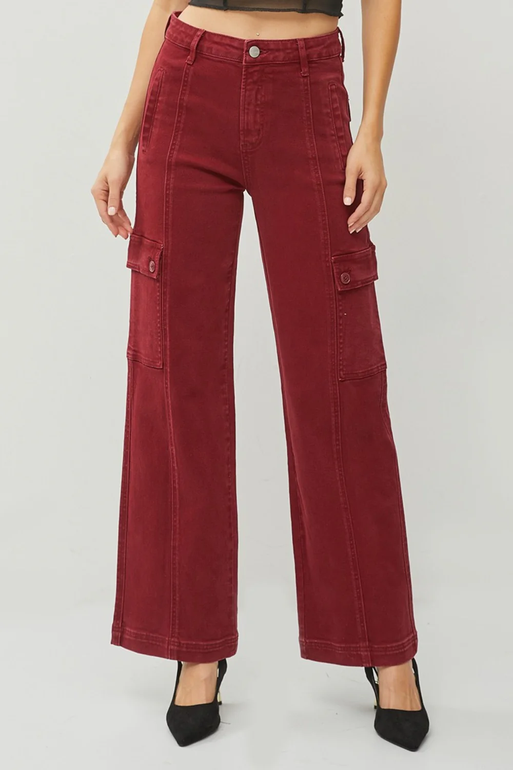 Full Size High Rise Wide Leg Cargo Jeans