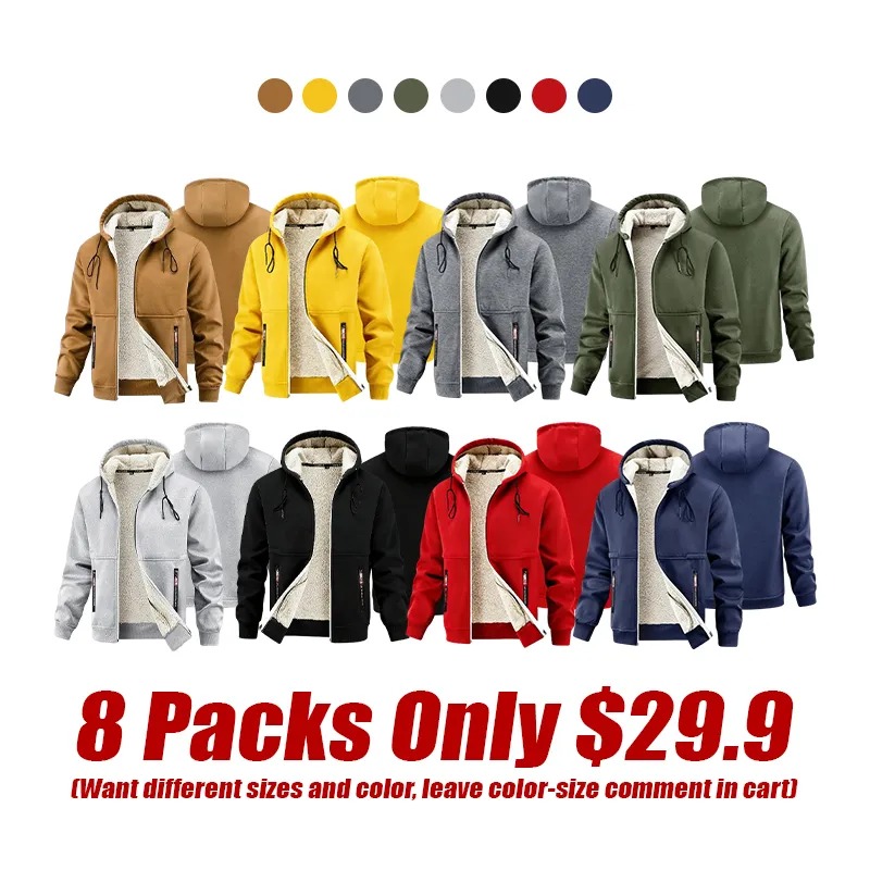 Men's Winter Thick Sherpa Zip-Up Hooded Jacket