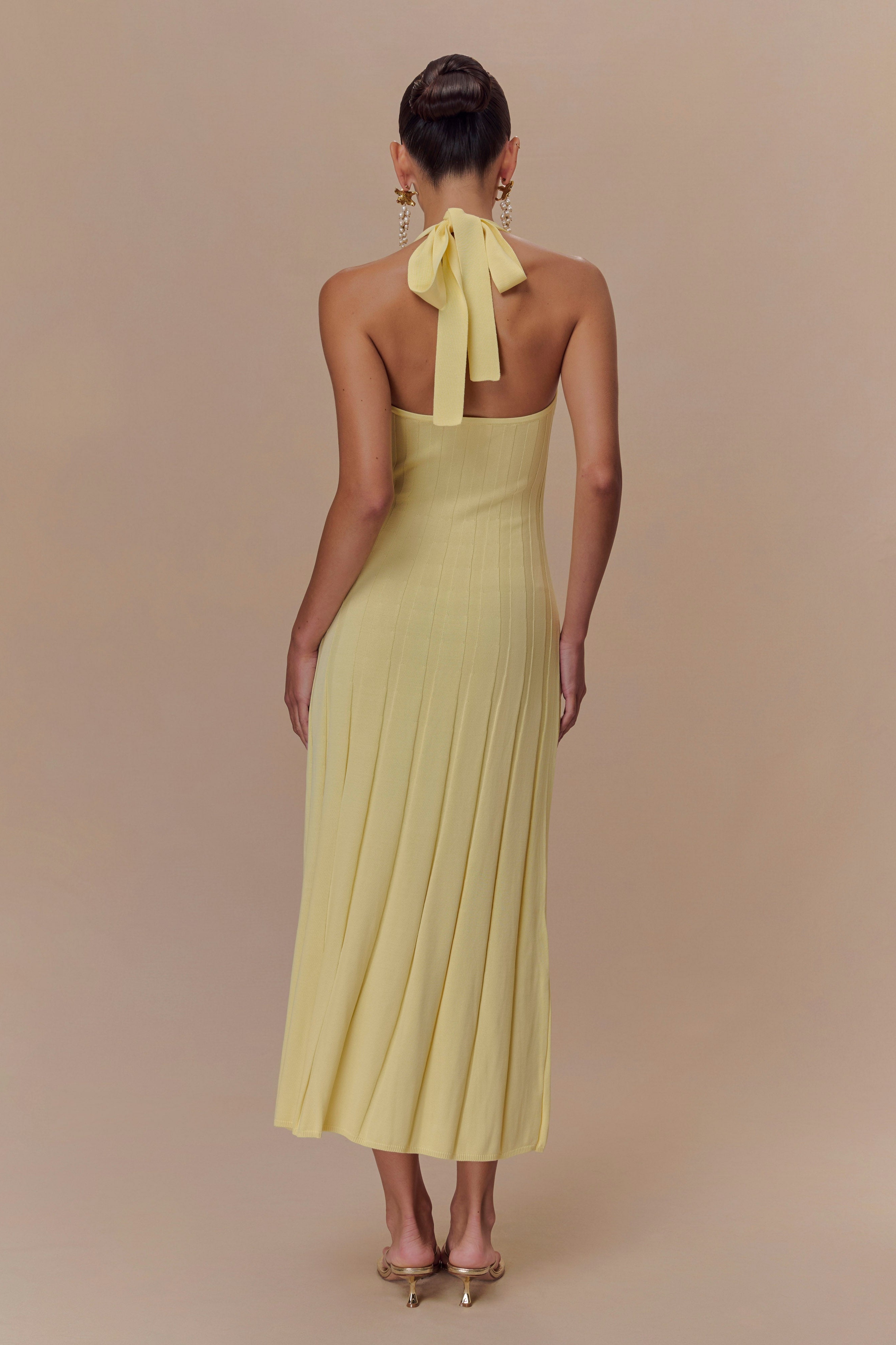 Lemon Halter Knit Midi Dress