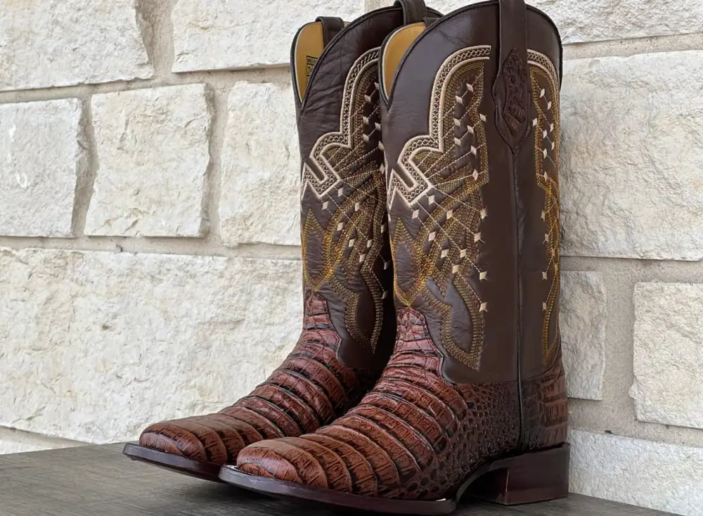 Men’s Cognac Caimán Belly Leather Boots With Brown Shaft