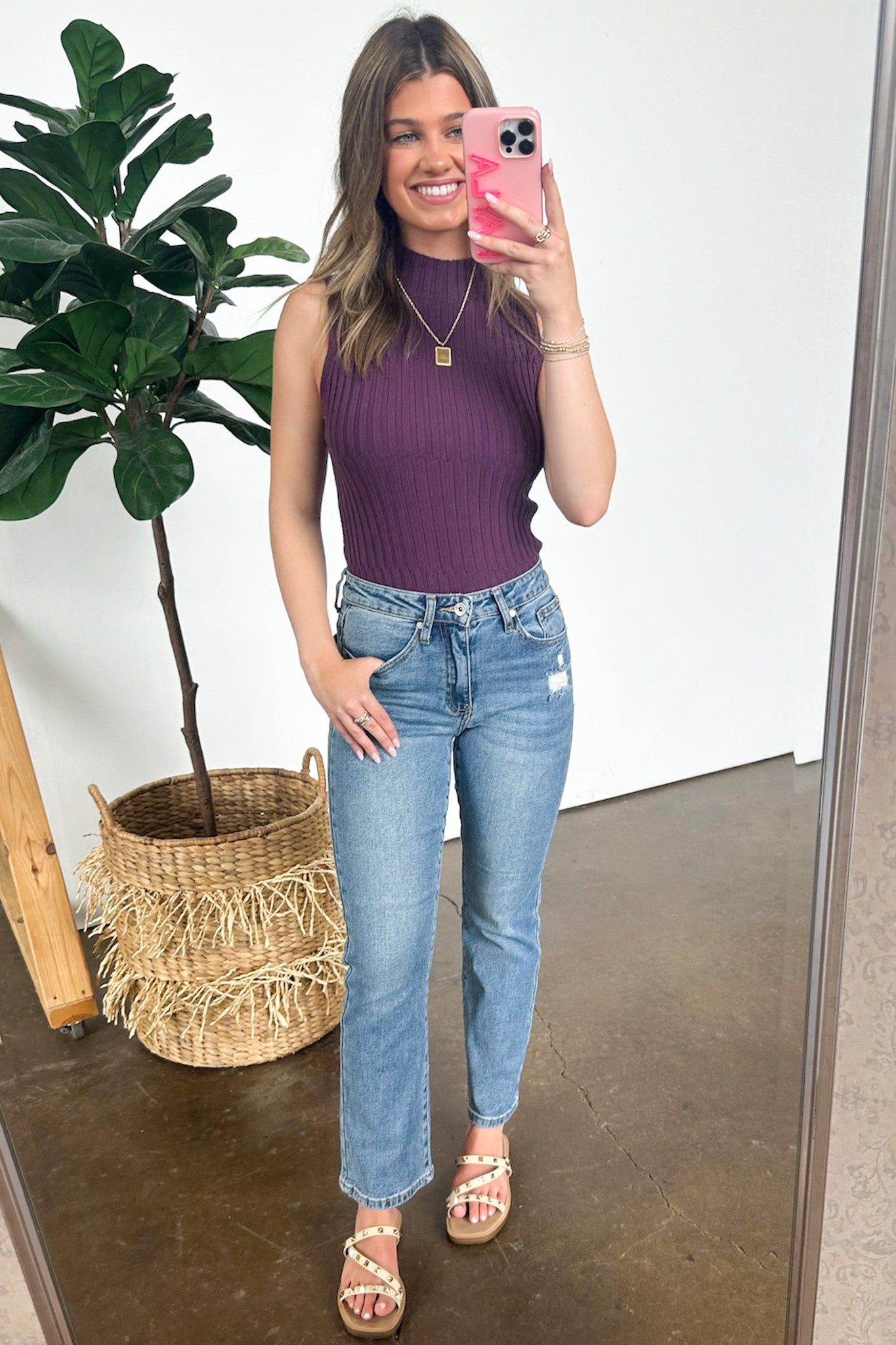 Mid Rise Slim Straight Jeans