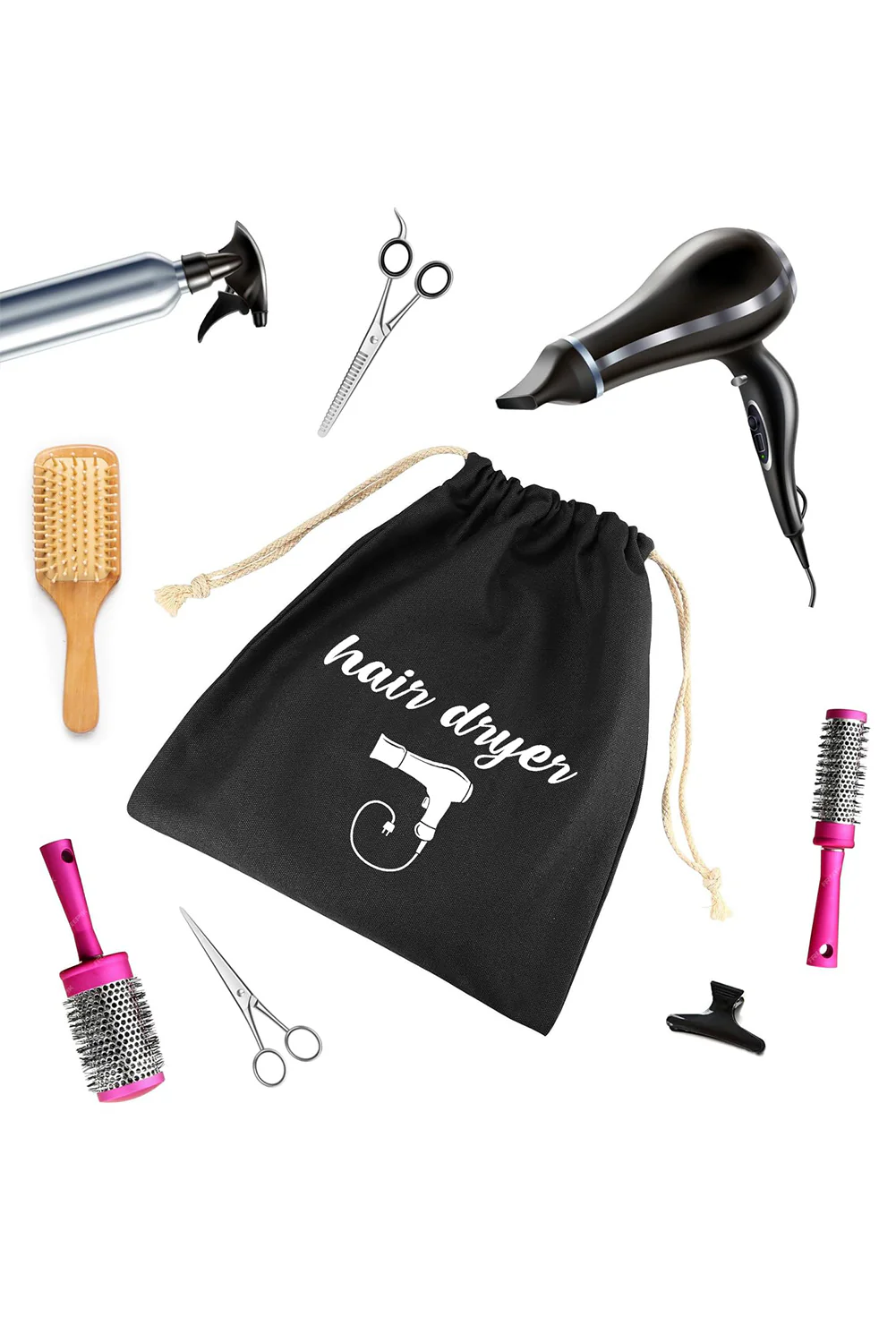 Black Canvas Drawstring Large Storage Bag