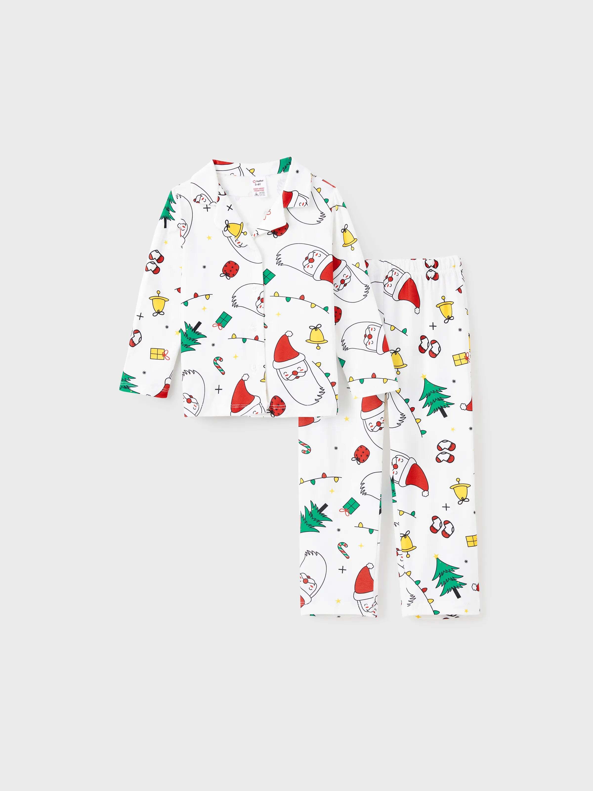 Christmas Family Matching Colorful Festival Theme Print Long Sleeve Pajamas Sets with Christmas Socks White