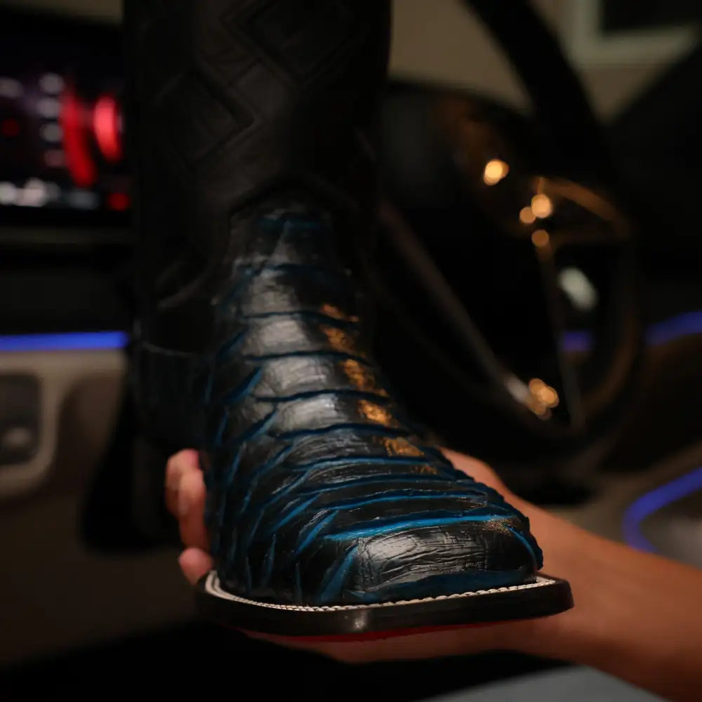 Midnight Blue Jumbo Python Leather Boots - Square Toe