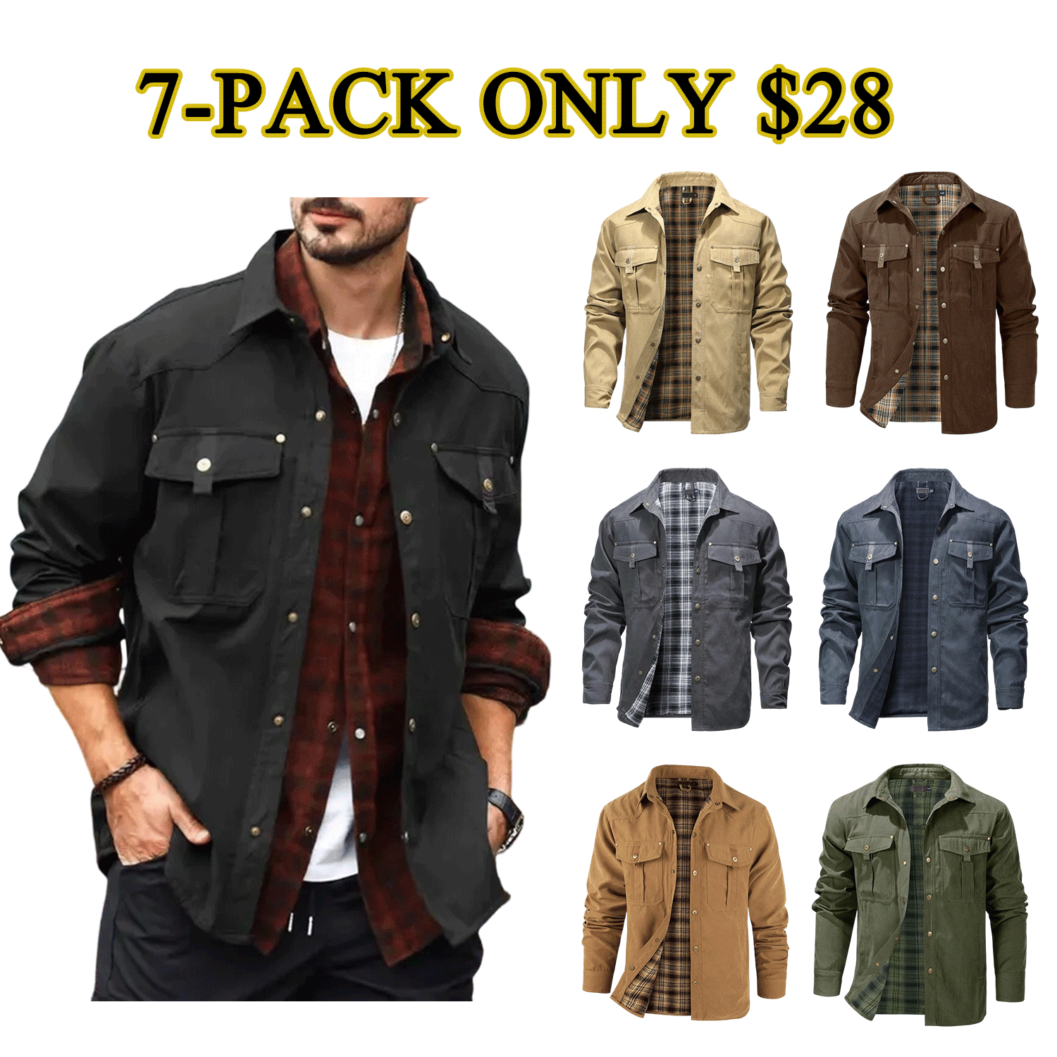 Men’s Flannel-Lined Western Shacket Jacket – Outdoor Twill Shirt Jacket