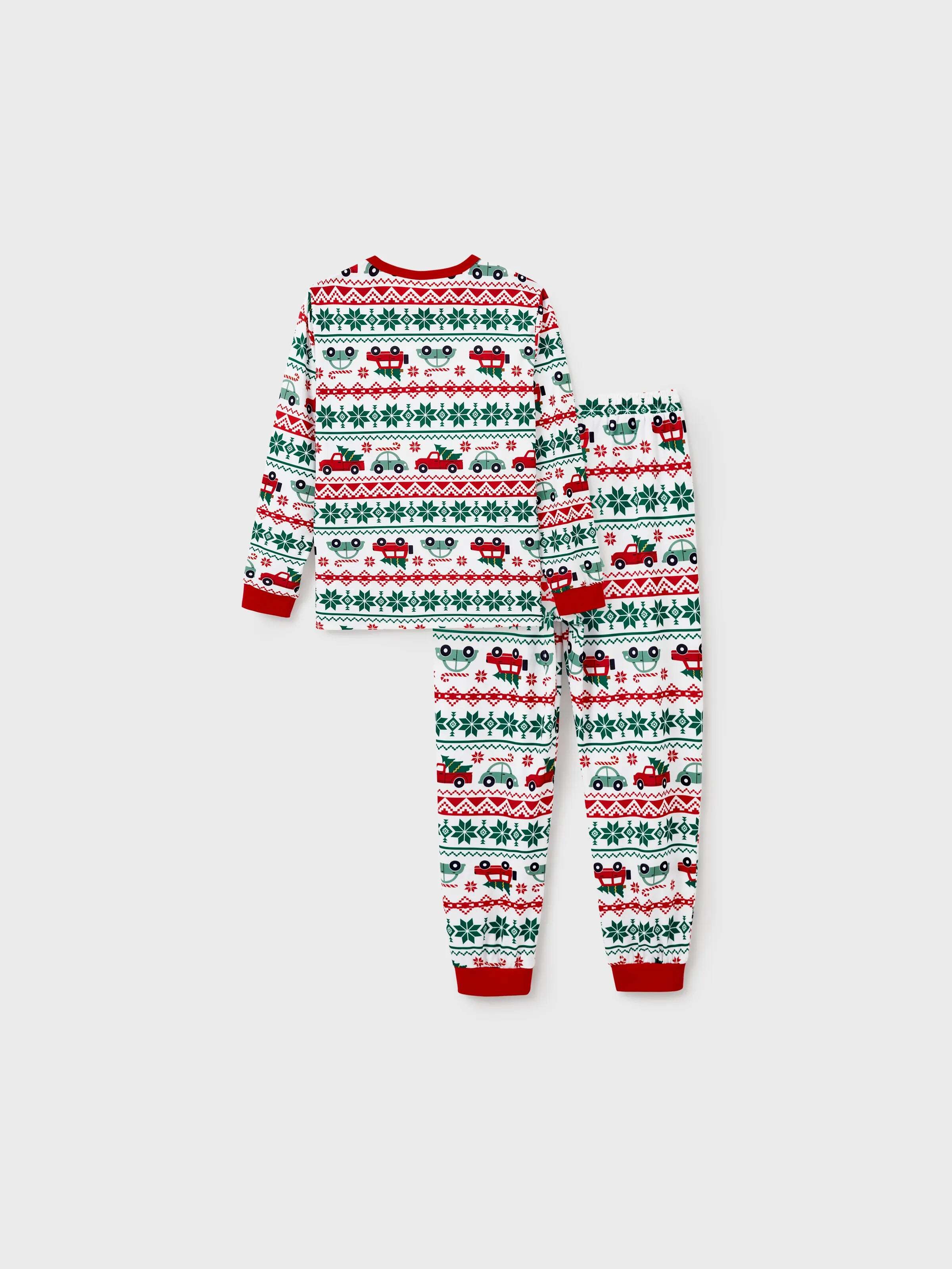 Christmas Matching Family Pajamas Set Snowflake and Car Print PJS with Christmas Socks Red