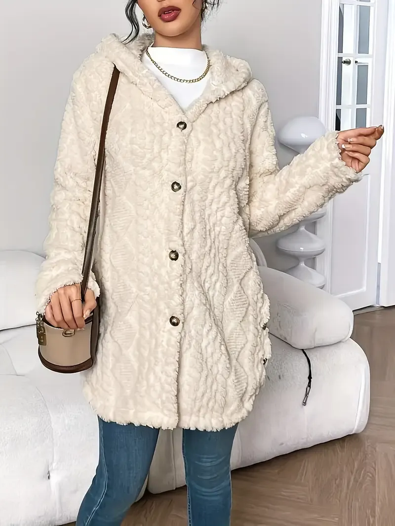 Winter Warm Fashion Jacquard Plush Hooded Cardigan Coat