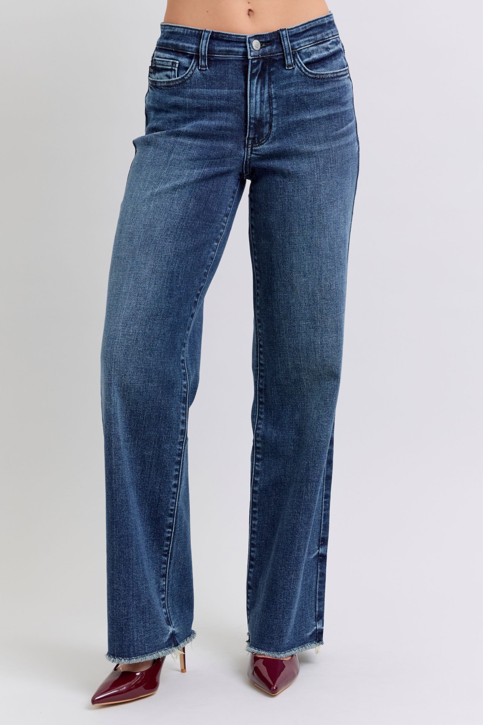Blue Full Size Raw Hem Mid Rise Jeans