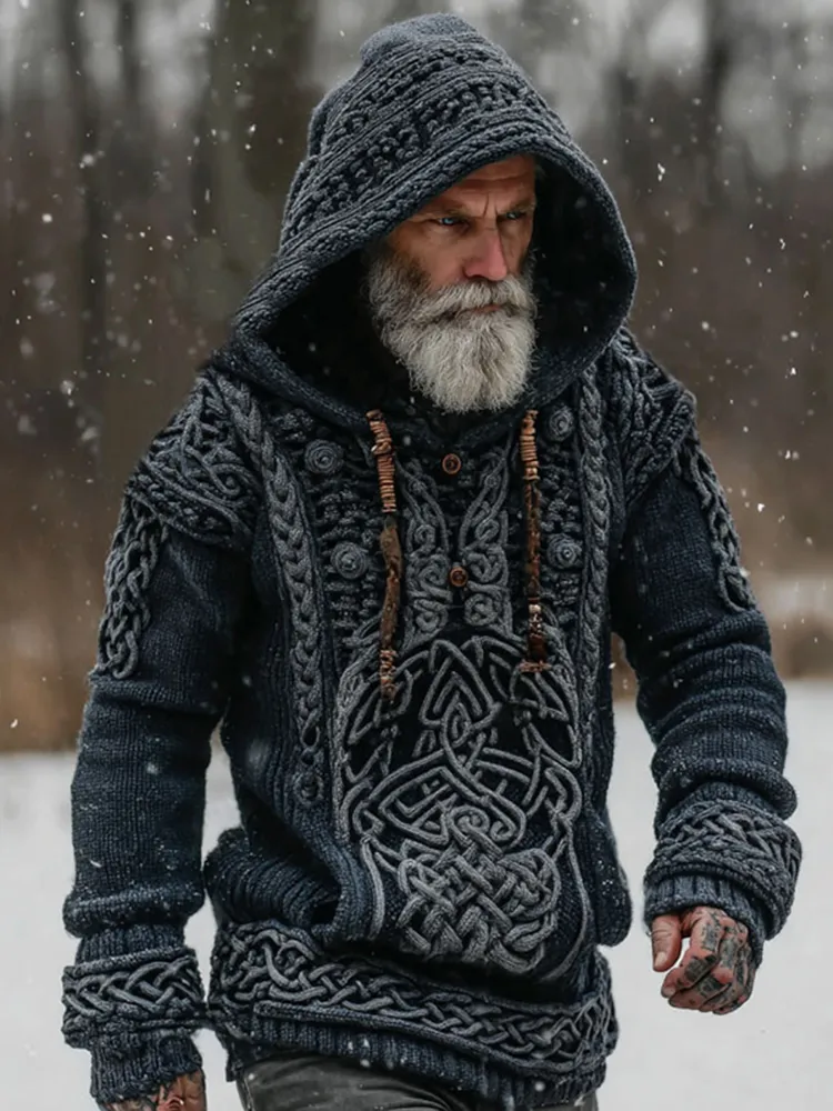 Men's Viking Celtic Knot Contrast Cozy Hooded Sweater