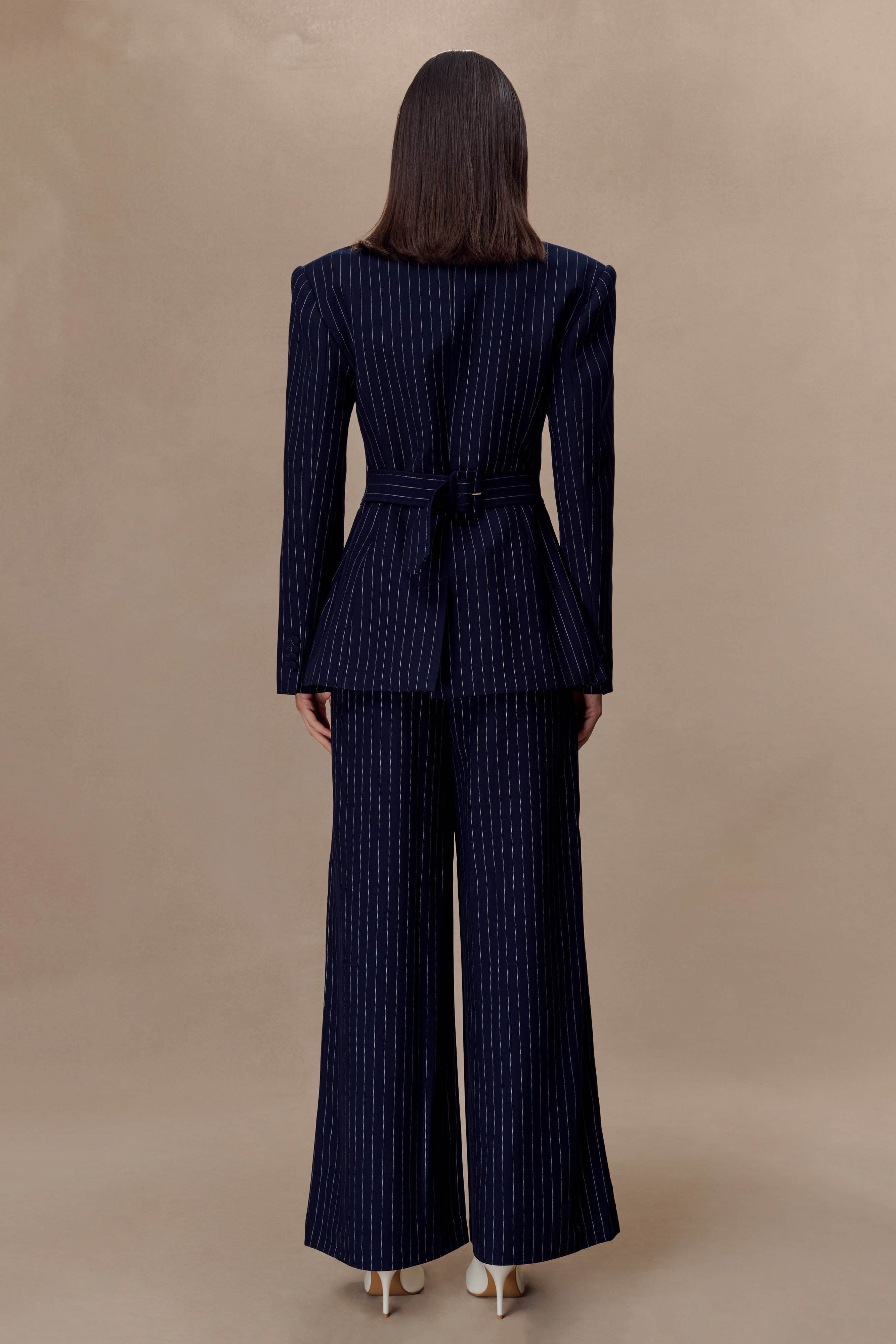 Pinstripe Pleated Wide Leg Pants