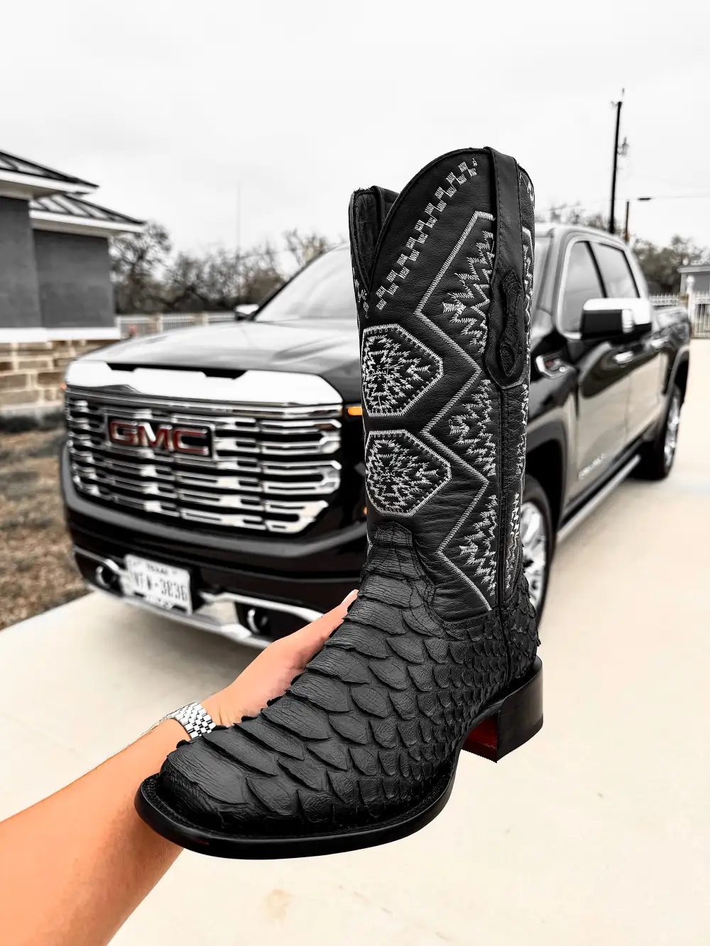 “Black Mamba” Python Leather Boots - Square Toe