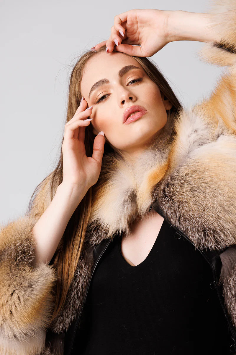 Haină din Blană Naturală de Vulpe Canadiană, Femei, Brown Frost 244