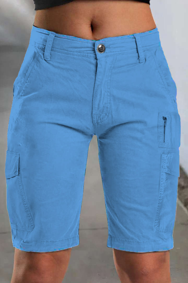 1Solid Multi Pocket Mid Rise Bermuda Cargo Shorts