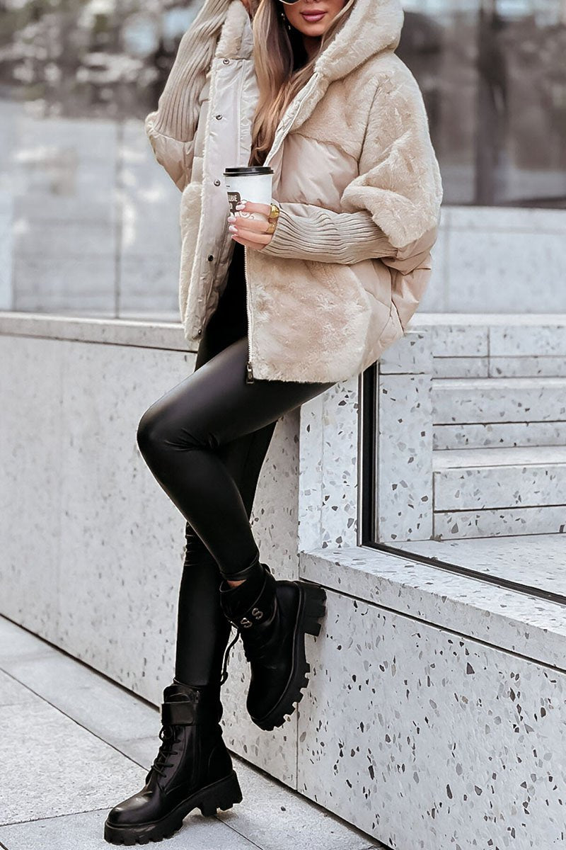 Women's Fashionable Patchwork Color Hooded Thermal Jacket