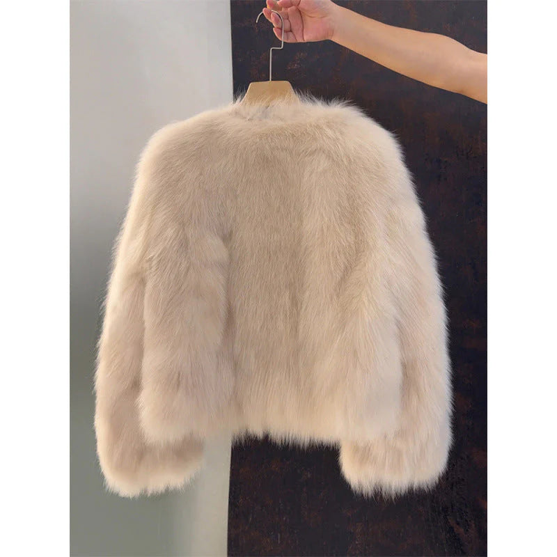 Women's Faux Fox Fur Coat Short Section Autumn Winter New Style Korean Version Commuting Real Fur Patchwork Outerwear