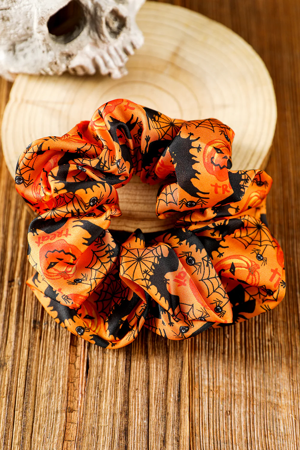 Orange Halloween Pattern Print Hair Scrunchie