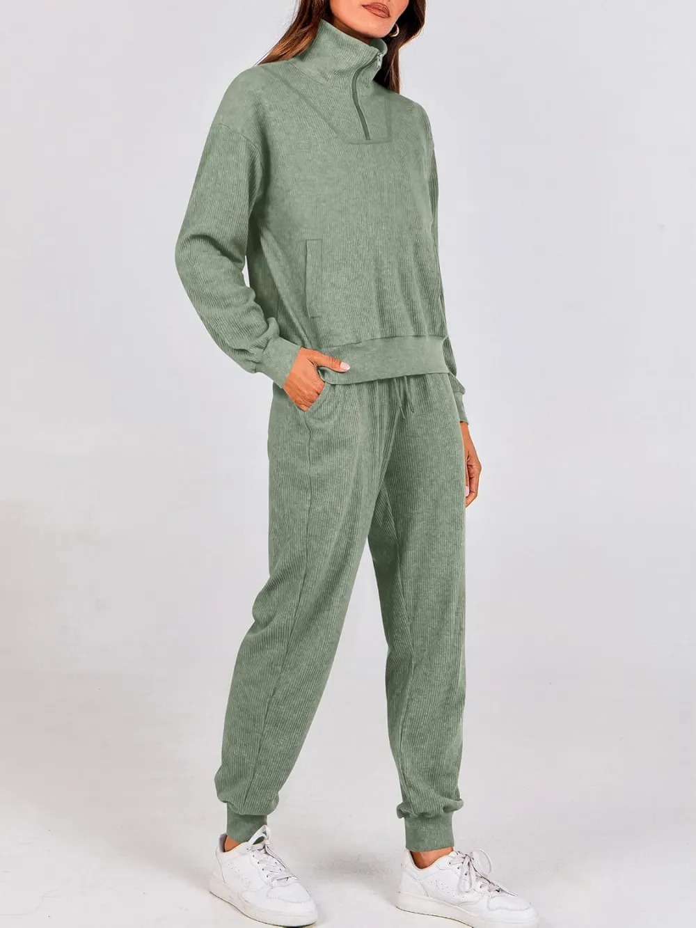 Women's Long Sleeve Half Zip Sweatshirt Sweatpants Lounge Set Sweatsuits with Pockets
