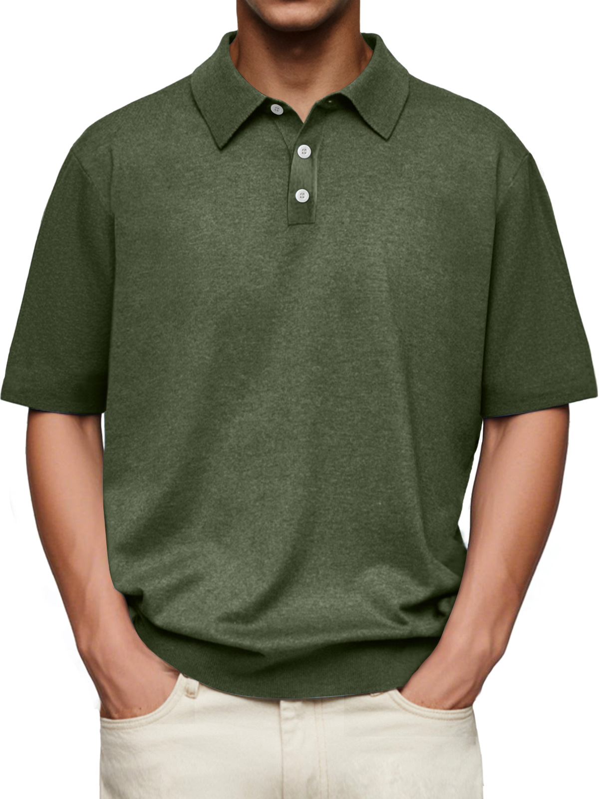 Men's Daily Lapel Button Casual Solid Color Comfortable Short-sleeved Polo Shirt