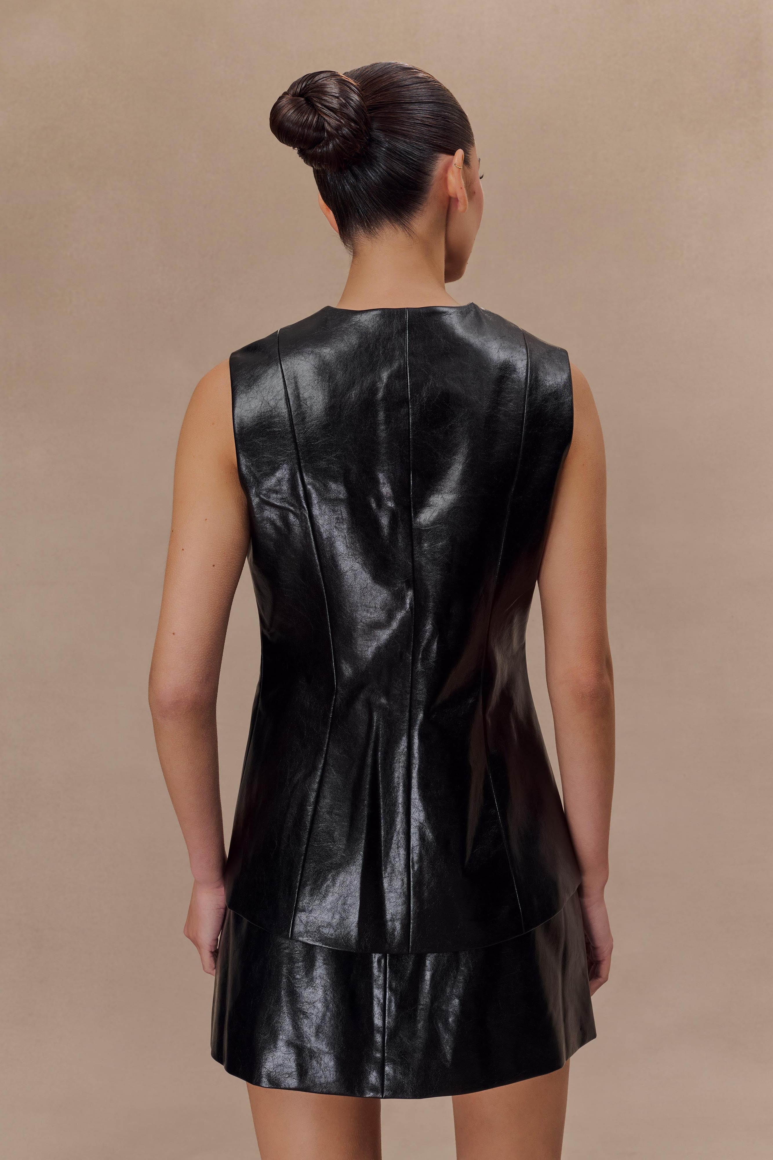 Black Faux Leather Sleeveless Vest
