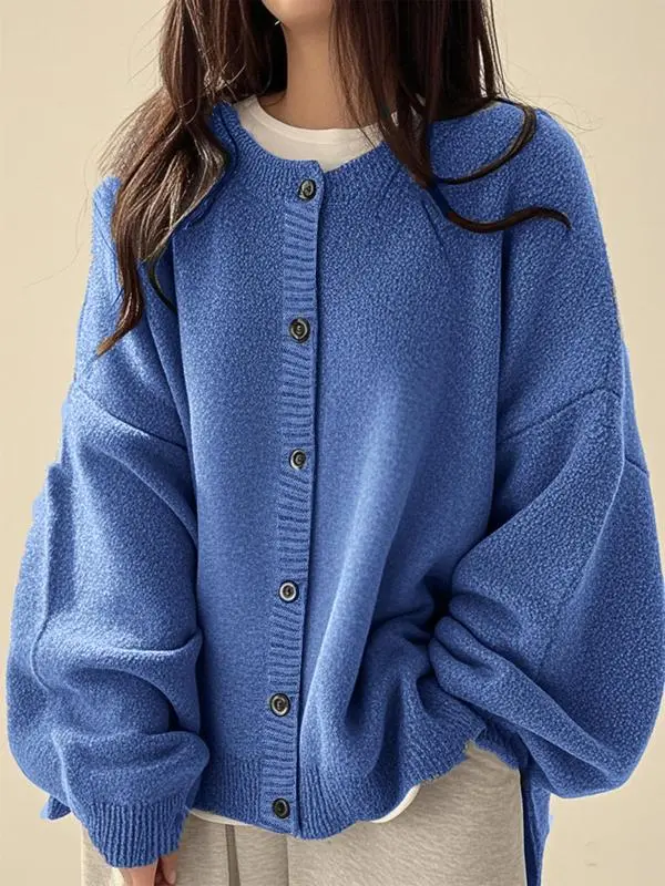 Women's Plain Button Front Knit Cardigan