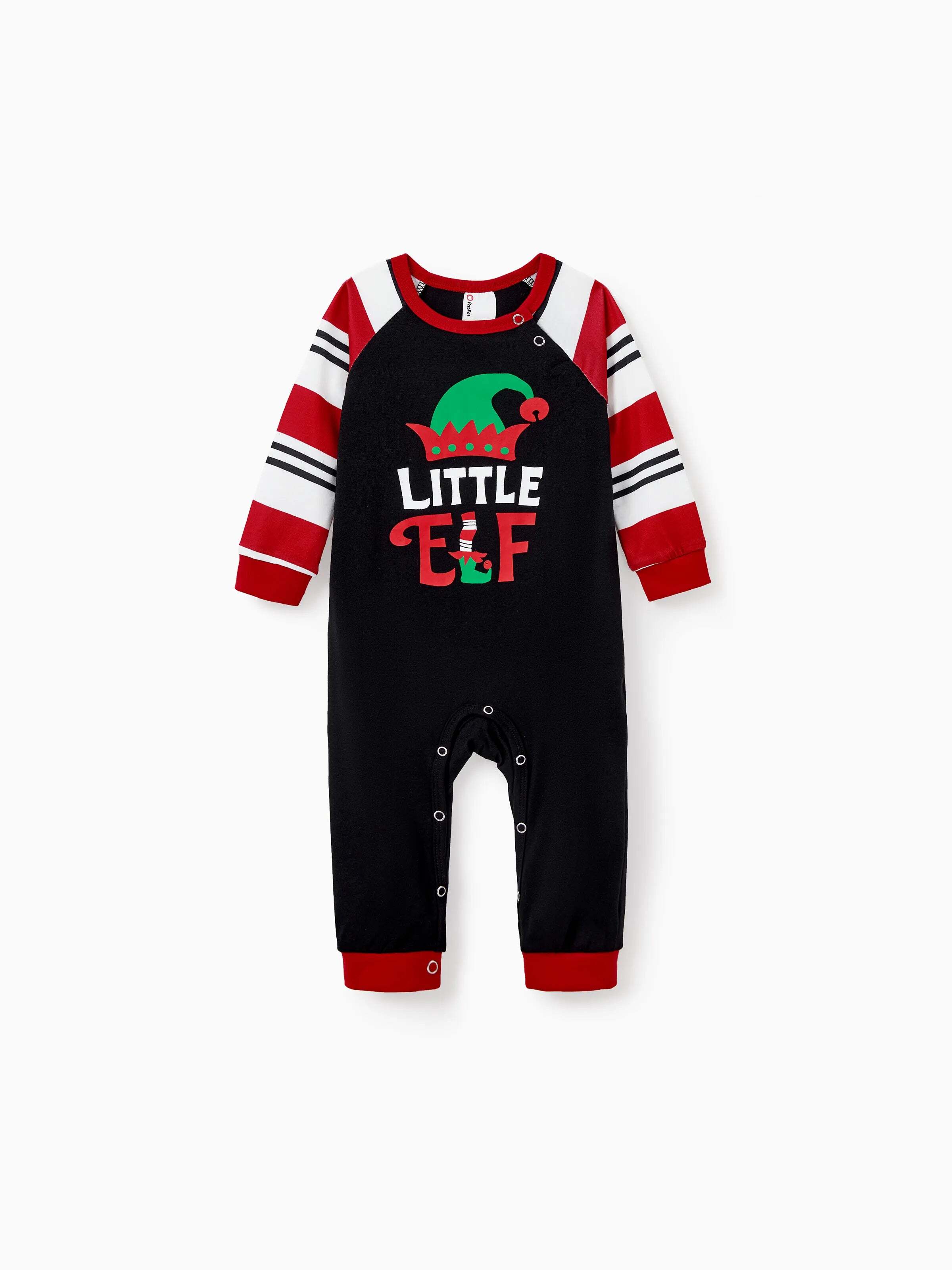 Christmas Matching Family Pajamas Set Elf Print PJS with Christmas Socks Black