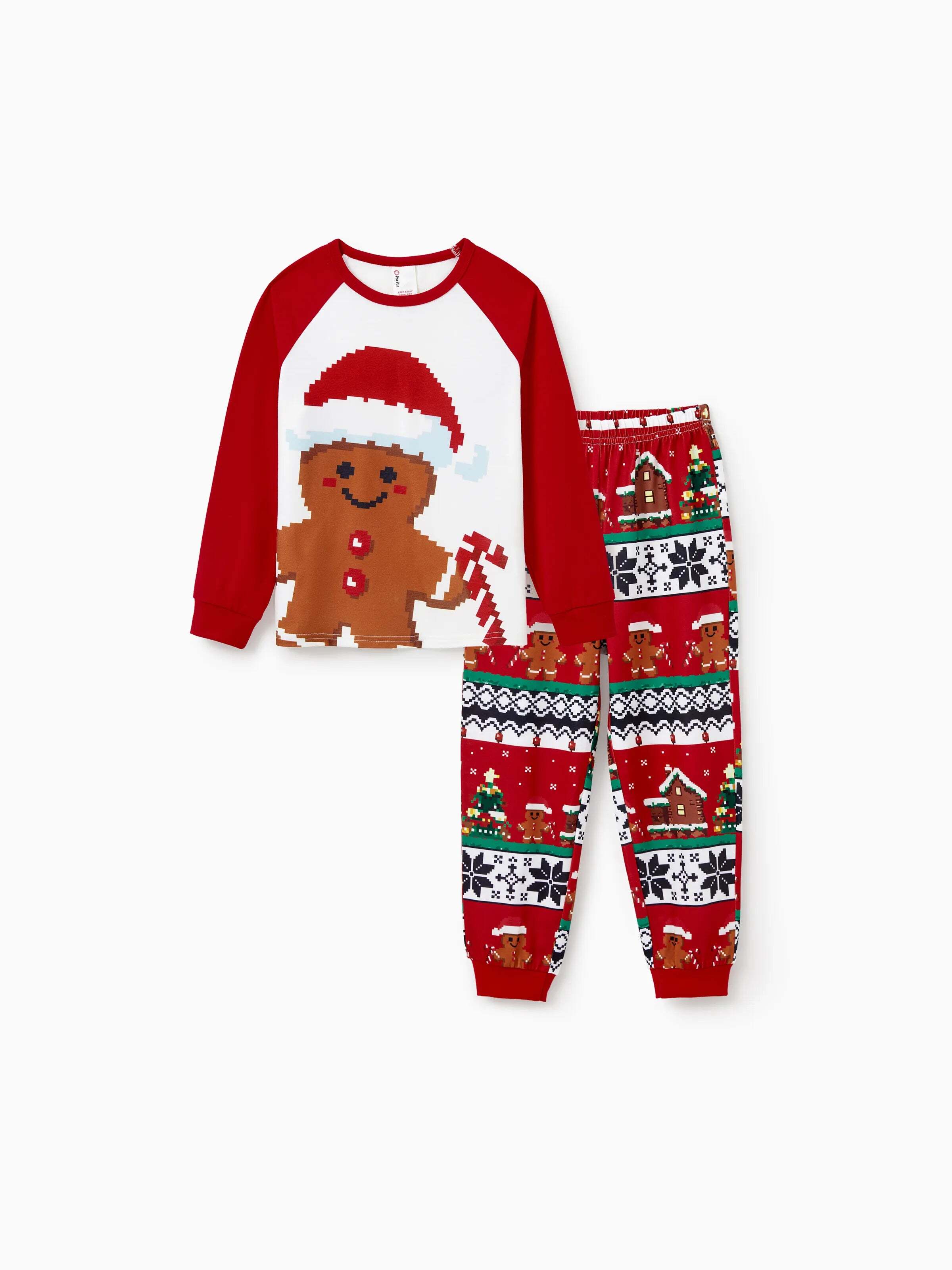 Christmas Matching Family Pajamas Set Gingerbread Print Long-sleeve PJS with Christmas Socks Red