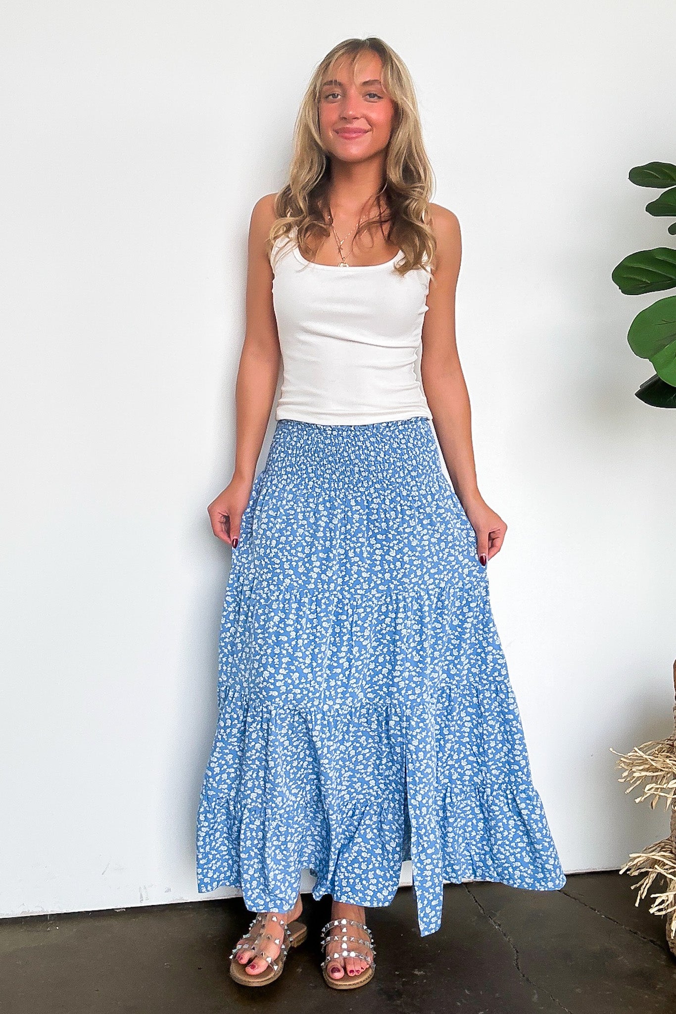 Floral Smocked Midi Skirt