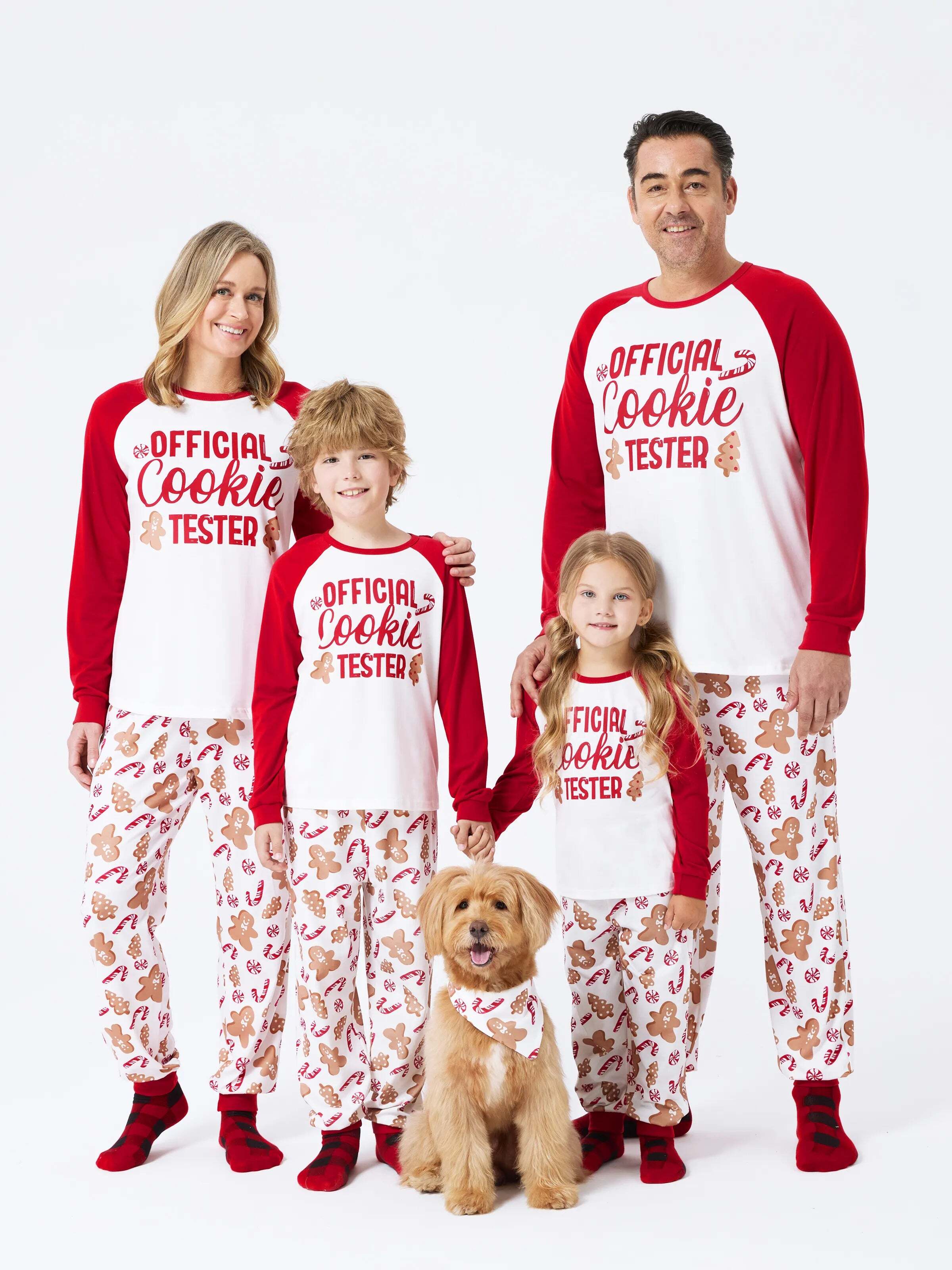 Christmas Matching Family Pajamas Set Gingerbread and Candy Cane Print PJS with Christmas Socks Red
